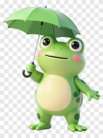 Cartoon Frog Holding A Green Umbrella PNG