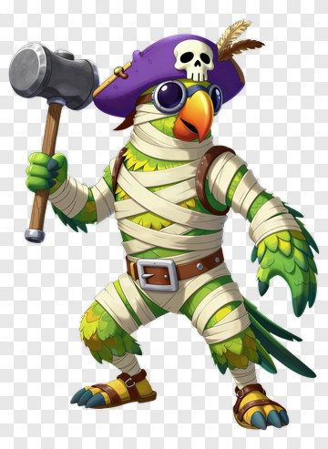 Pirate Parrot Character Holding A Hammer PNG
