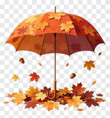 Autumn Umbrella With Falling Leaves And Acorns PNG