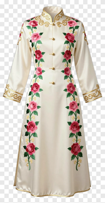 Elegant Dress With Floral Embroidery PNG