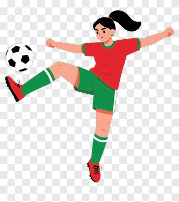 Cartoon Female Soccer Player Kicking A Ball PNG