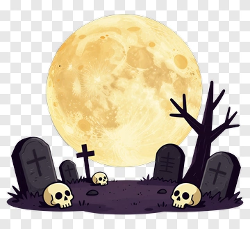 Cartoon Graveyard Under A Full Moon PNG