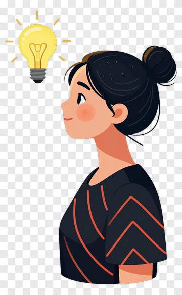 Cartoon Woman With Light Bulb Idea PNG