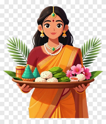 Woman Holding A Traditional Indian Platter PNG
