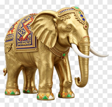 Golden Elephant With Decorative Ornamentation PNG