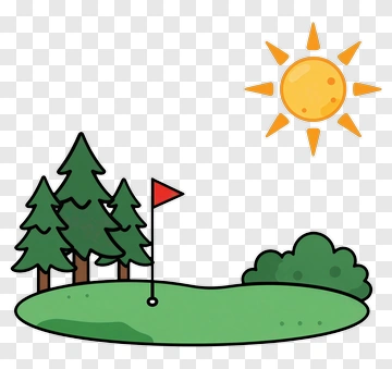 Cartoon Golf Course With Trees And Sun PNG