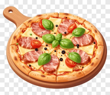 Delicious Pizza With Salami And Fresh Basil PNG
