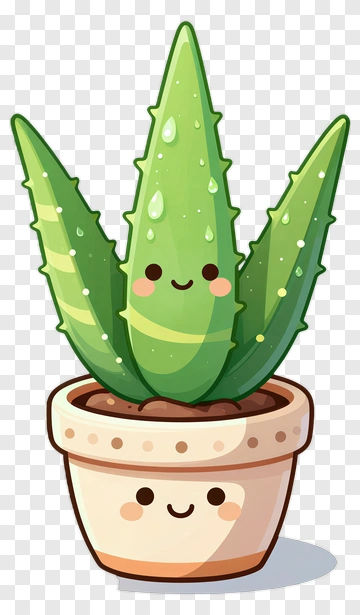 Cute Cartoon Aloe Vera Plant In Pot PNG