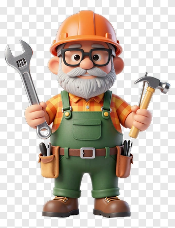 3D Construction Worker Holding Tools PNG
