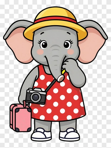 Cartoon Elephant Holding A Camera And Suitcase PNG