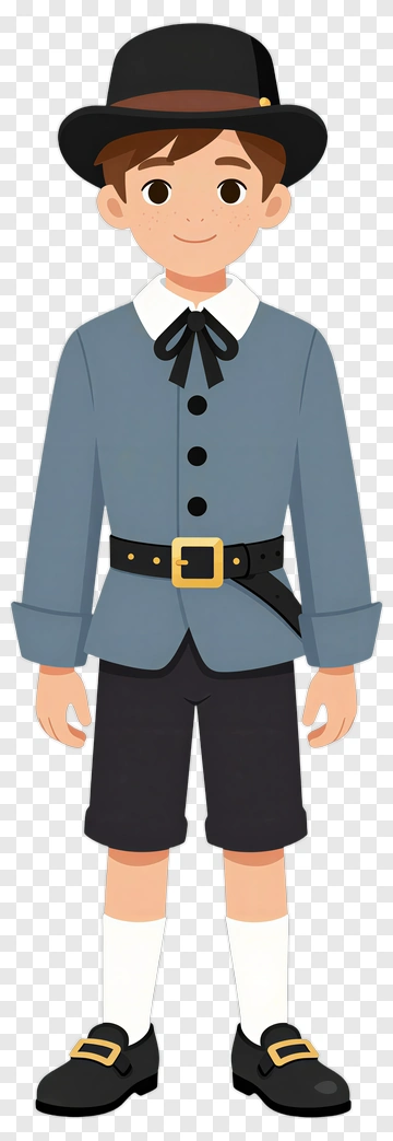 Cartoon Boy In Pilgrim Costume PNG