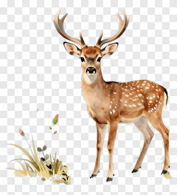 Fawn Standing Beside Grass And Flowers PNG