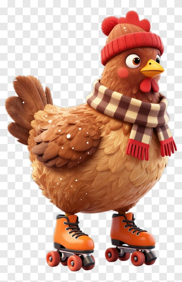 Cartoon Chicken On Roller Skates PNG