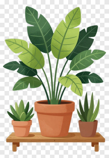 Potted Plants On A Wooden Shelf PNG