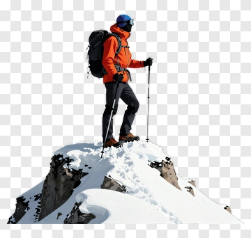 Hiker Standing On A Snowy Mountain Peak PNG