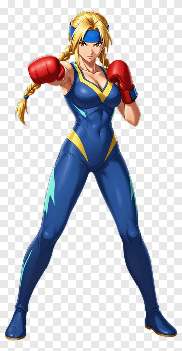Fighting Woman In Blue Athletic Outfit PNG