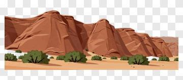 Desert Landscape With Rocky Mountains And Shrubs PNG