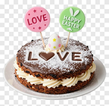 Easter Cake With Love And Happy Easter Decorations PNG