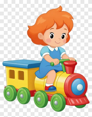 Cartoon Girl Riding A Toy Train PNG