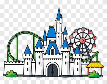 Amusement Park Castle With Roller Coaster And Ferris Wheel PNG