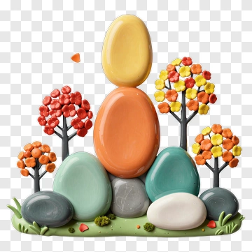 Colorful Easter Eggs Surrounded By Trees PNG