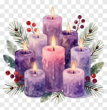 Colorful Candles Surrounded By Greenery PNG