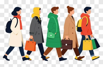 Group Of People Walking With Shopping Bags PNG