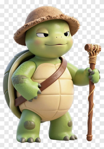 3D Cartoon Turtle Holding A Staff PNG