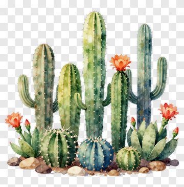 Colorful Cactus Arrangement With Flowers PNG