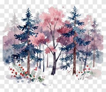 Watercolor Forest With Pink And Blue Trees PNG