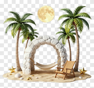 Tropical Beach Scene With Hammock And Palm Trees PNG