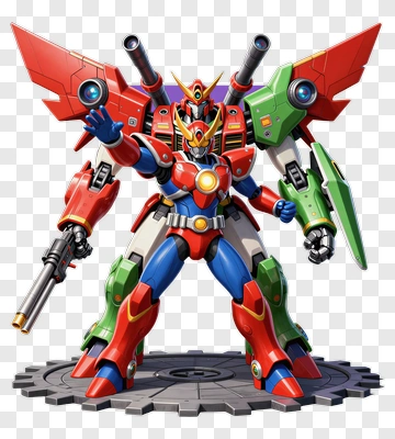 Colorful Robot Character With Weapons PNG