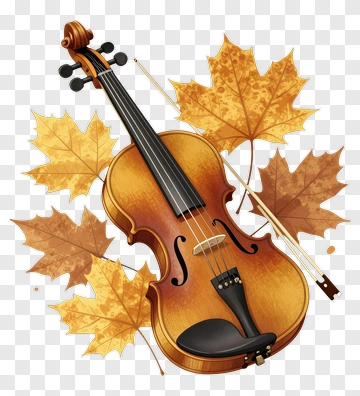 Violin Surrounded By Autumn Leaves PNG