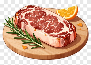 Raw Ribeye Steak With Orange Slice And Rosemary PNG
