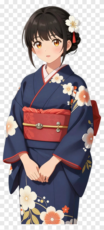 Anime Girl In Traditional Kimono PNG