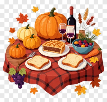 Thanksgiving Table With Pumpkins And Desserts PNG