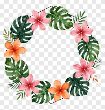 Floral Wreath With Tropical Leaves And Flowers PNG