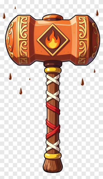 Cartoon Hammer With Flame Design PNG