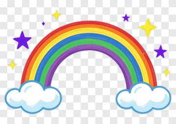 Colorful Rainbow With Clouds And Stars PNG
