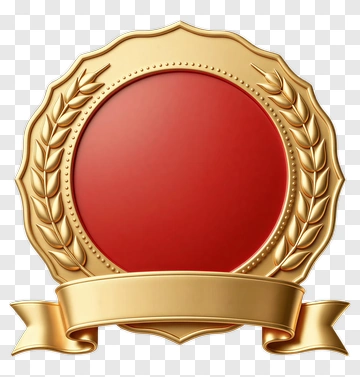 Gold Medal With Red Center And Ribbon PNG