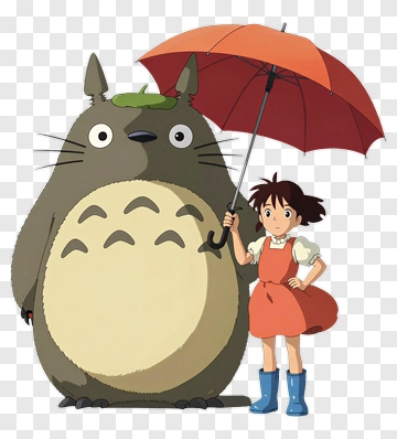 Girl With Totoro Holding An Umbrella PNG