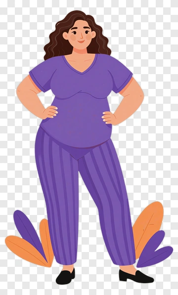 Cartoon Woman Standing In Purple Outfit PNG