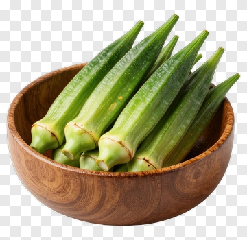 Fresh Okra In A Wooden Bowl PNG