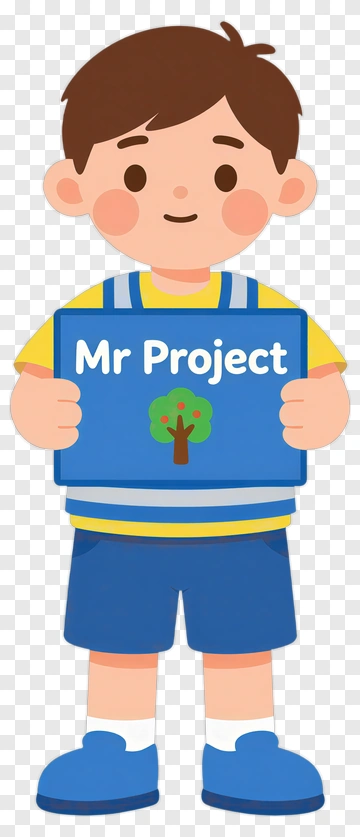 Cartoon Boy Holding Mr Project Sign PNG
