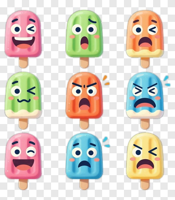 Cartoon Ice Cream Popsicles With Various Expressions PNG