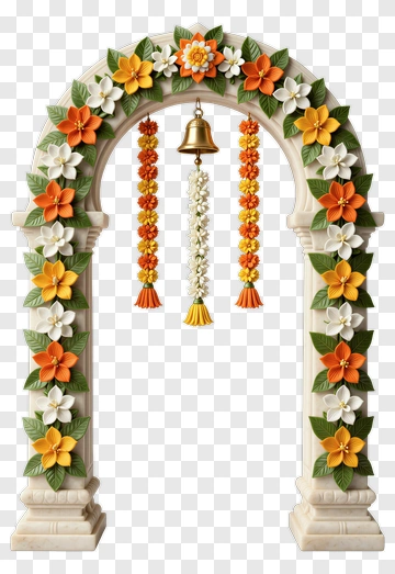 Floral Archway With Bell And Hanging Garlands PNG