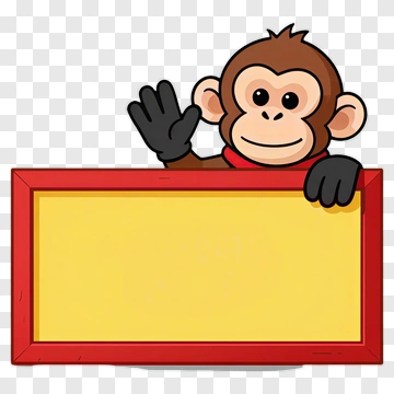 Cartoon Monkey Holding A Blank Sign PNG