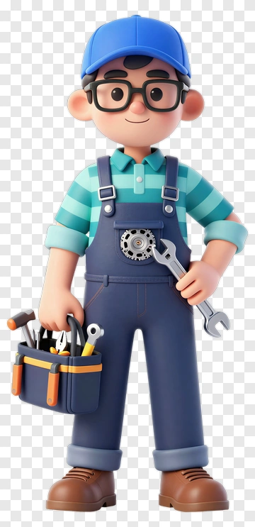 3D Mechanic Holding A Wrench PNG