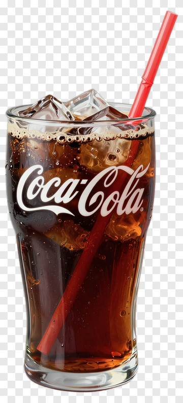 Coca-Cola Glass With Ice And Straw PNG