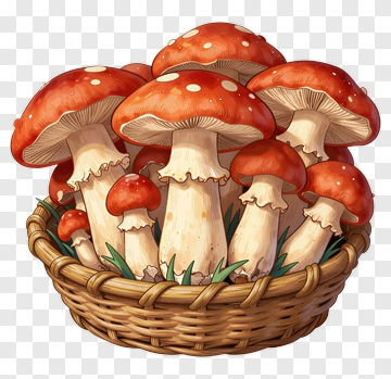Basket Of Red Mushrooms PNG
